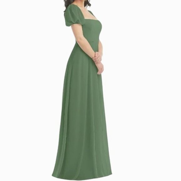 NEW After Six Puff Sleeve Chiffon Maxi Dress w/ Front Slit, Vineyard Green, 14 - Picture 3 of 15
